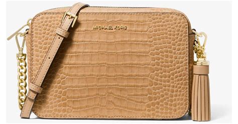 michael michael kors jet set crocodile-embossed large tote damson 30f7gtvt3e-599|Jet Set Medium Crocodile Embossed Leather Crossbody Bag.